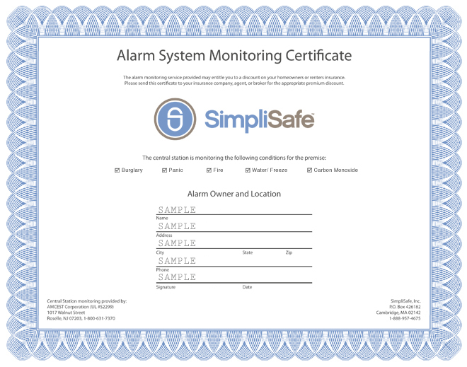 simplisafe certificate