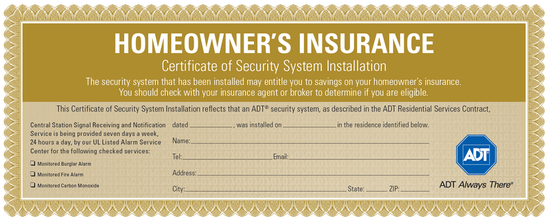 adt alarm certificate